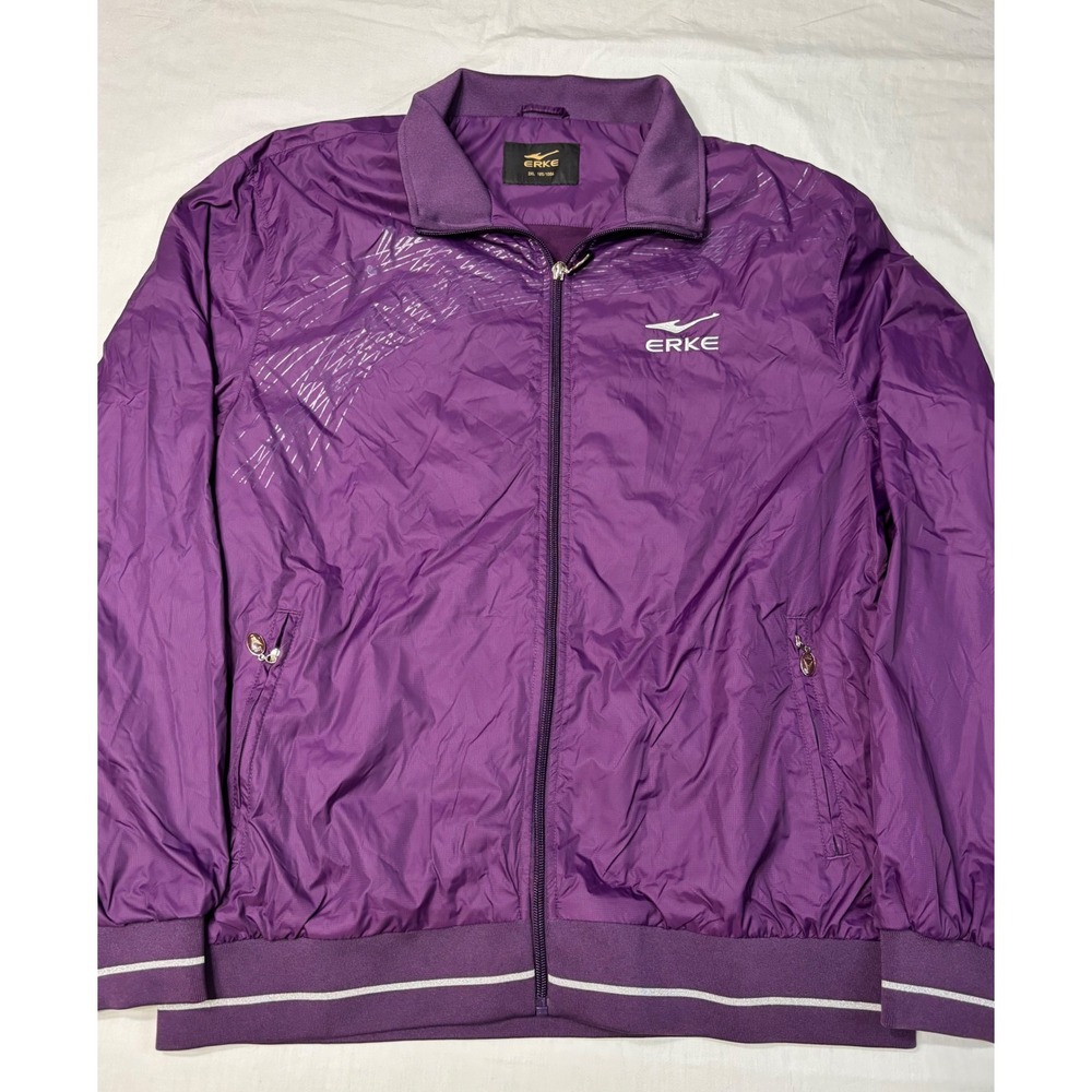 Erke Mens Purple Full Zip Windbreaker Jacket Sporty Ribbed Trim 11212315199 3XL